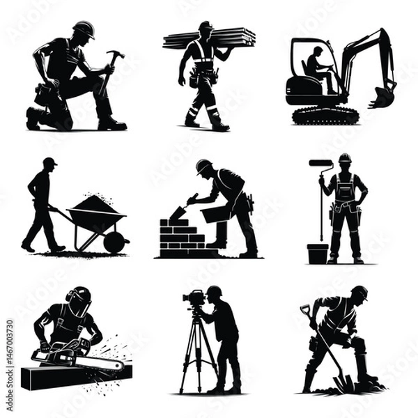 Fototapeta Construction worker bundle set collection vector illustration isolated on a white background