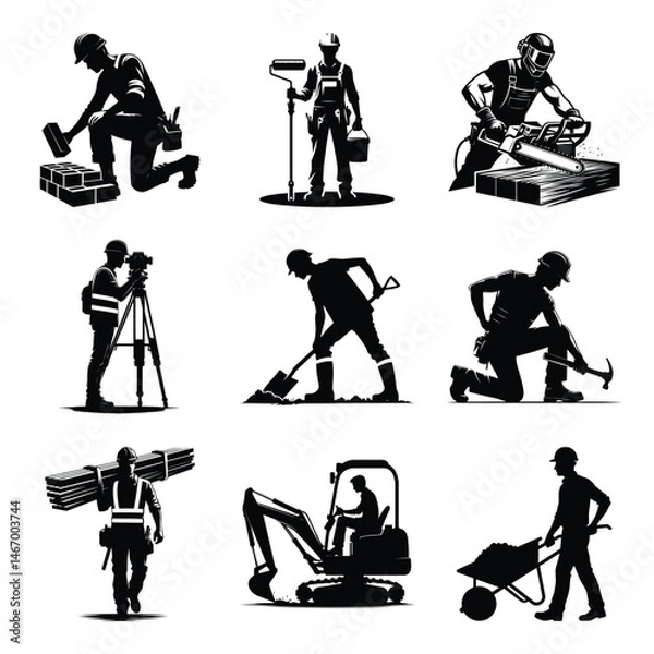 Fototapeta Construction worker bundle set collection vector illustration isolated on a white background