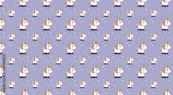 Obraz Cartoon illustration of unicorn, repeating pattern on sweet purple 
