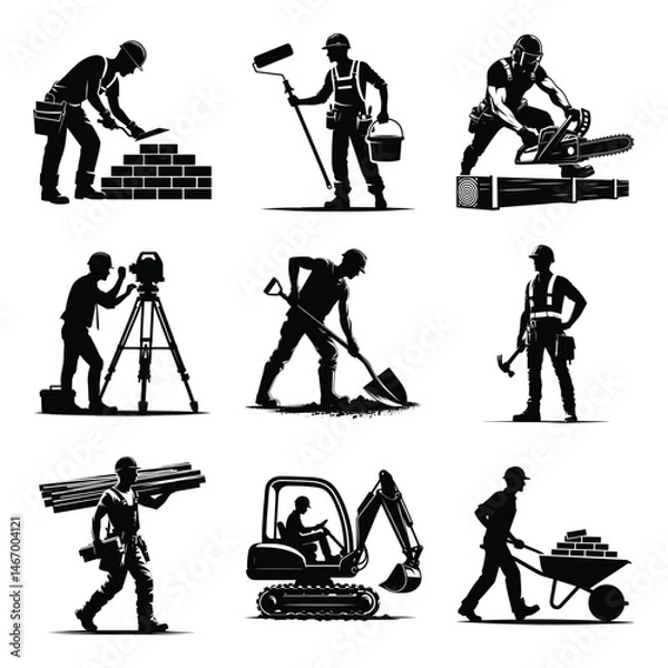 Fototapeta Construction worker bundle set collection vector illustration isolated on a white background