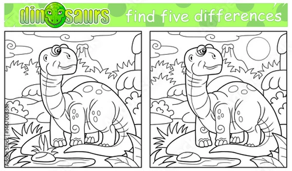 Obraz prehistoric funny dinosaur coloring book, find five differences