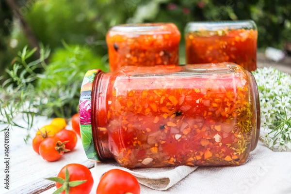 Fototapeta chopped tomatoes in a can canned