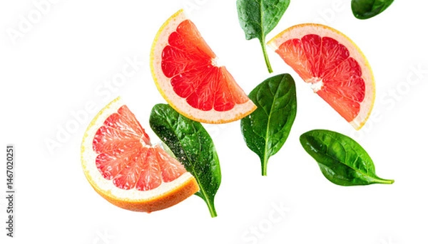 Obraz Dropping Segments of Grapefruit and Spinach with Tropical Water Mist