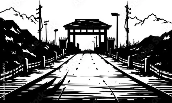 Fototapeta Depict the eerie atmosphere of a deserted military checkpoint.