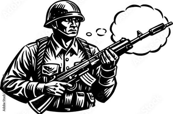 Fototapeta Imagine a soldier's thoughts holding their service rifle for the first time. 