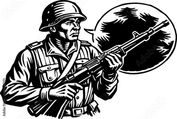 Fototapeta Imagine a soldier's thoughts holding their service rifle for the first time. 
