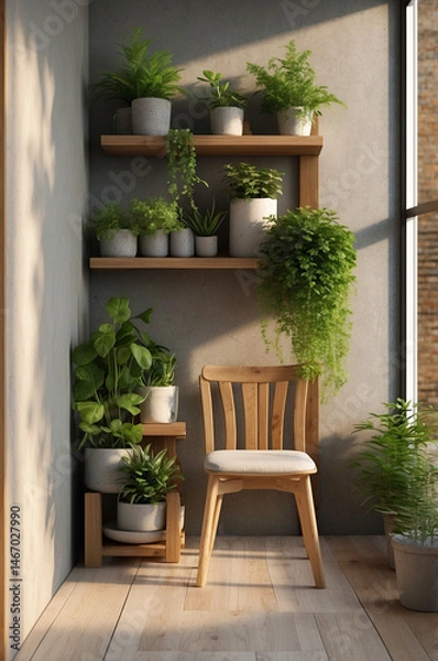 Obraz Modern home with indoor vertical garden on the wall, warm light