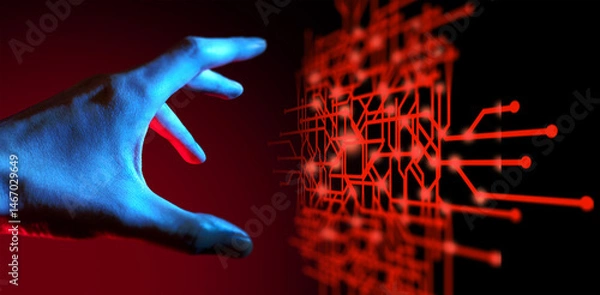 Obraz programer people or businessman hand touching interactive to hologram of network technology computer online system, business and finance application
