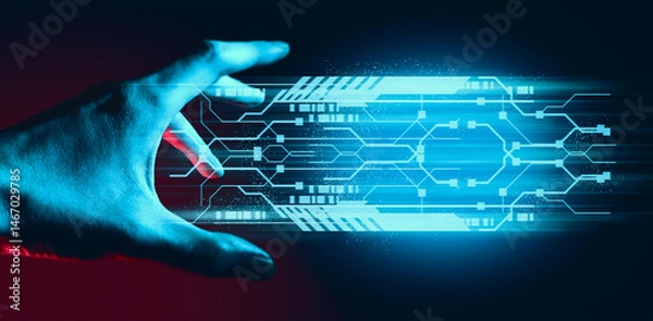 Obraz programer people or businessman hand touching interactive to hologram of network technology computer online system, business and finance application