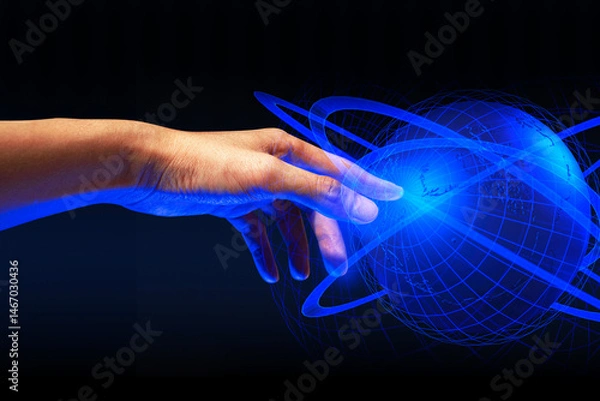 Obraz programer people or businessman hand touching interactive to hologram of network technology computer online system, business and finance application