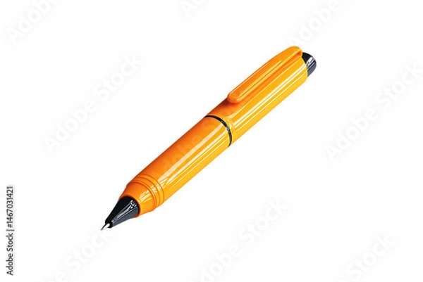 Fototapeta A glossy orange pen with chrome accents, positioned diagonally, showcasing its bold, stylish design, isolated on a transparent background