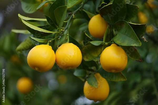 Fototapeta Bright Citrus Bounty: Vibrant Lemons Hanging on a Lush Lemon Tree