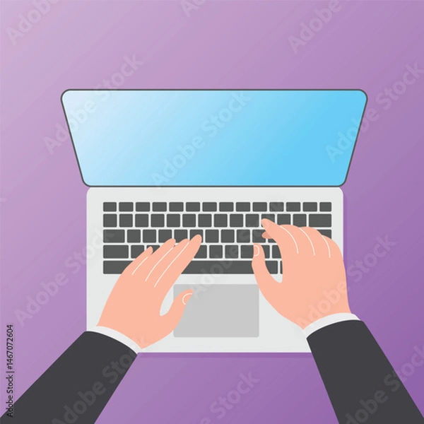 Fototapeta Hands typing on laptop keyboard. Working on laptop. Notebook blank screen	
