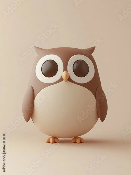 Obraz Cute, cartoonish owl digital illustration on a neutral backdrop.