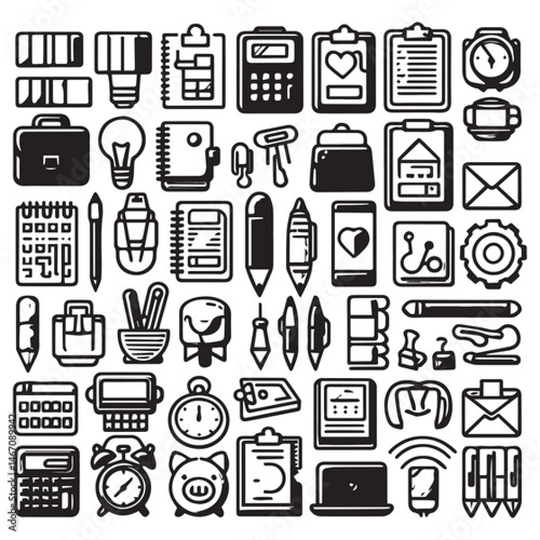 Fototapeta vector collection of office stationery icon clipart in editable line style