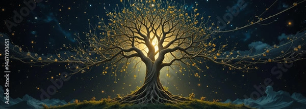 Fototapeta The mystical tree of life bursts forth from an endless loop, embodying the intricate web of relationships that