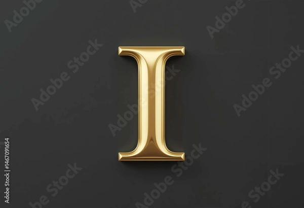 Fototapeta Letter I uppercase. Gold font on black background. 3d rendering