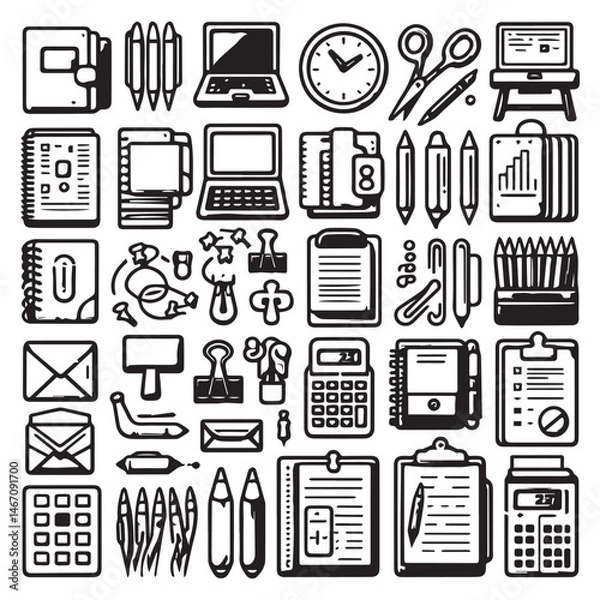 Fototapeta vector collection of office stationery icon clipart in editable line style