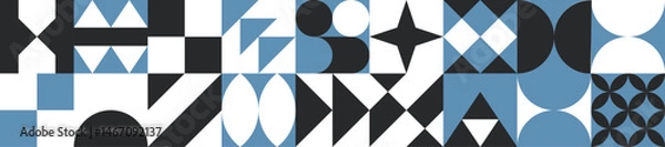 Fototapeta Seamless mosaic geometric pattern illustration, abstract shapes in blue. Background print with fresh organic concept. Eco-friendly minimalist shape texture, geometry