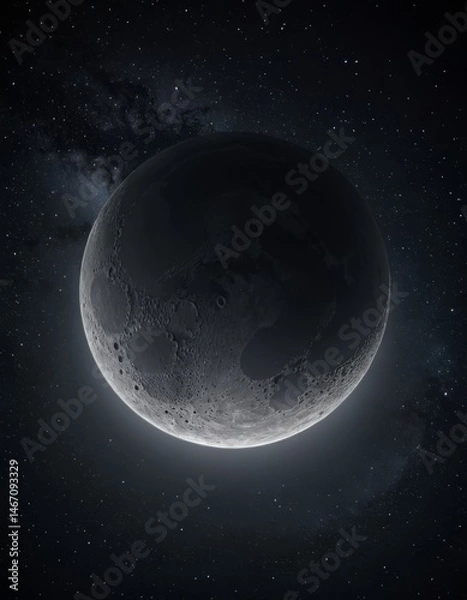 Fototapeta Majestic Lunar Crescent: A Celestial Symphony in Shades of Gray