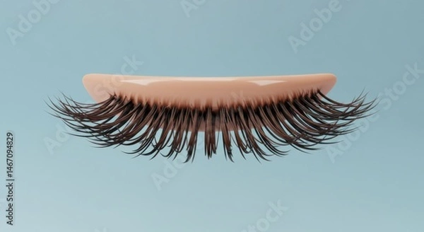 Fototapeta Isolated false eyelashes on a pale blue background, showcasing the individual lash detail and soft curvature