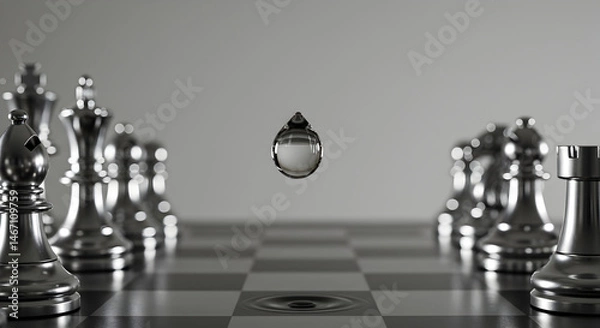 Obraz Fluid Dynamics On Chessboard Illustrates Strategy, Innovation, And Strategic Thinking