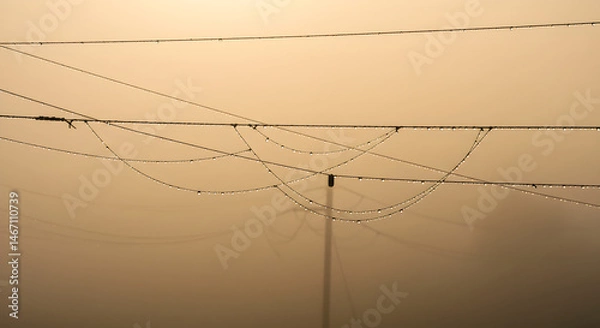 Obraz Tangled Lines With Glistening Dew Drops Against Muted Sky Backdrops