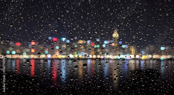 Obraz City Lights Glimmering Through Raindrops On A Window At Night
