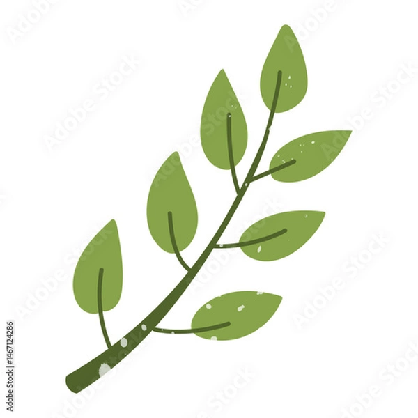 Fototapeta birch branch with a texture. Flat color isolated illustration with doodle elements. Greenery in the garden. Suitable for decorating children's and nature projects, prints, packaging, blogs