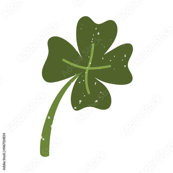 Fototapeta green clover is four leaved with a texture. Flat color isolated illustration with doodle elements. Greenery in garden. Suitable for decorating children's and nature projects, prints, packaging, blogs
