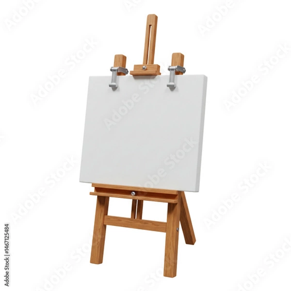 Fototapeta Wooden easel transparent background, art studio concept for painting and display.