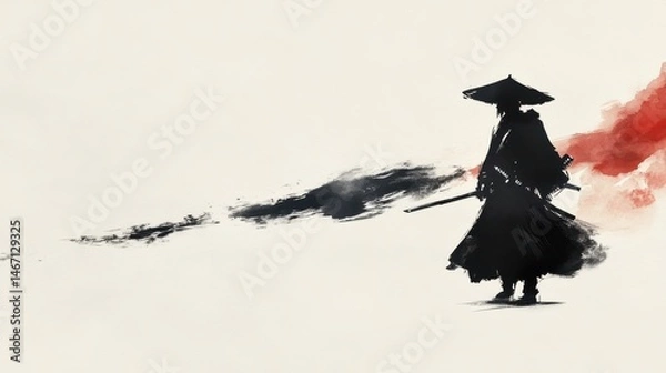 Obraz Minimalist Ink Painting of a Lone Samurai