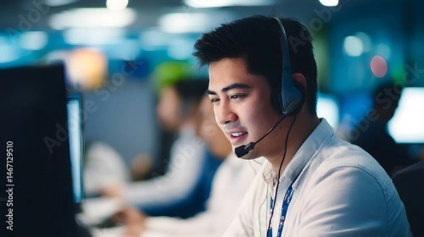 Fototapeta Neatly haired man Providing Excellent Customer Service and Support in Southeast Asia for Business Expansion and Growth Focusing on Indonesia and Malaysia Opportunities Today