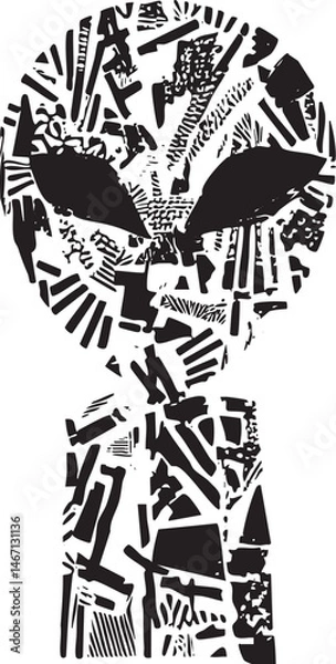 Fototapeta A stylized fragmented alien face dominates the with prominent eyes and a textured .
