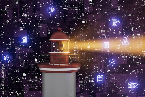 Obraz A computer chip with a lighthouse on top of it