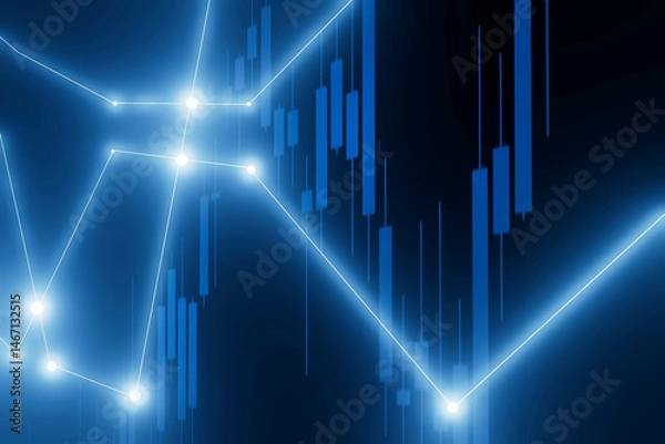 Obraz A graph with a blue background and a series of lines and dots