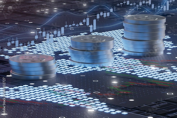 Obraz 4 stacks of coins are shown on a computer screen