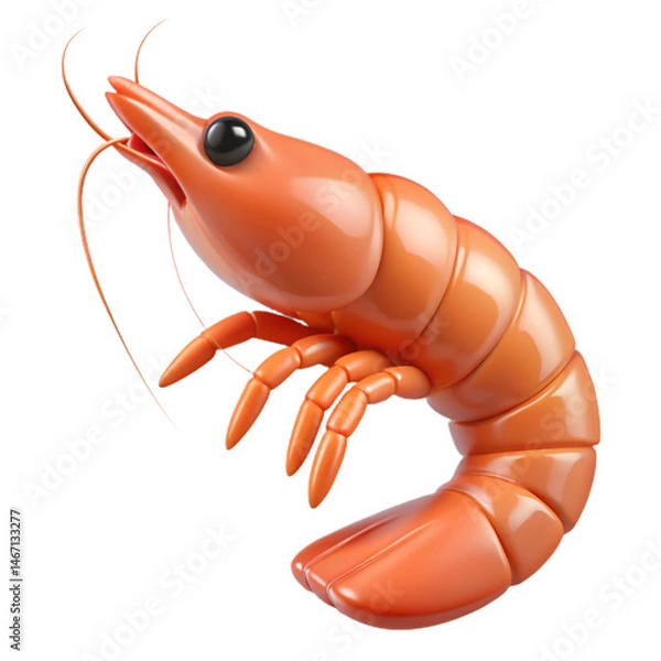 Obraz 3D Render of a Single Shrimp. A Close-Up View of this Delicious Seafood