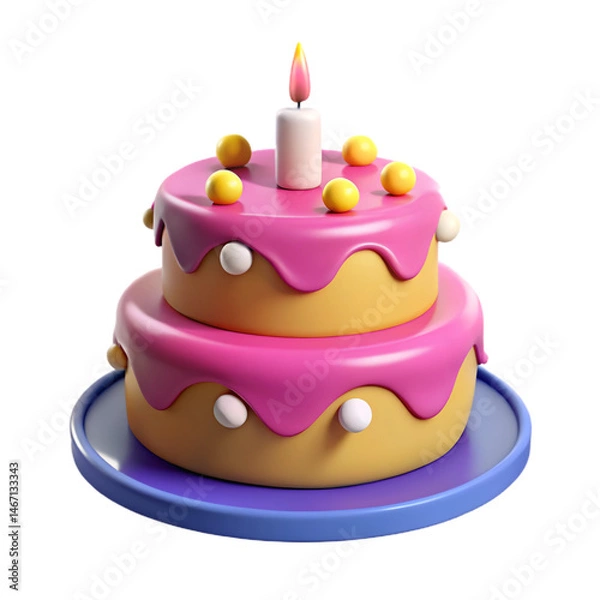 Obraz Scrumptious Two Layered Birthday Cake with Pink Frosting