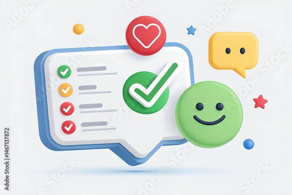 Obraz 3D vector speech bubble with tick mark for photo gallery platform