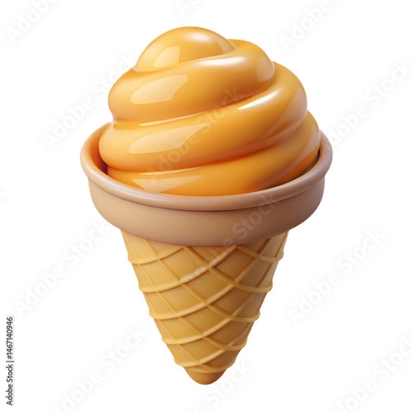 Obraz Creamy Yellow Ice Cream in a Waffle Cone. A Sweet Summer Treat