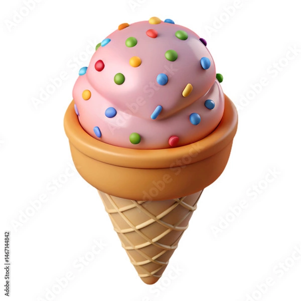 Obraz Pink Ice Cream Cone with Sprinkles - Sweet Summer Treat