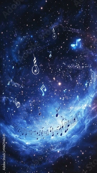 Obraz Cosmic background, musical notes floating in space.