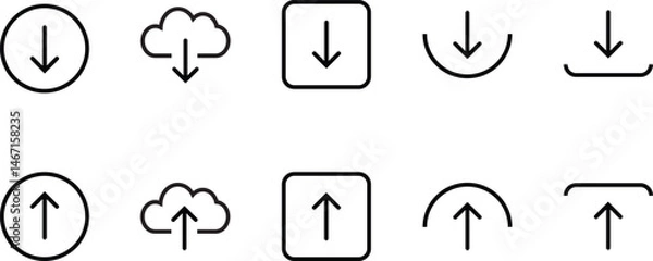 Obraz Download and upload icon set. Cloud download upload symbol