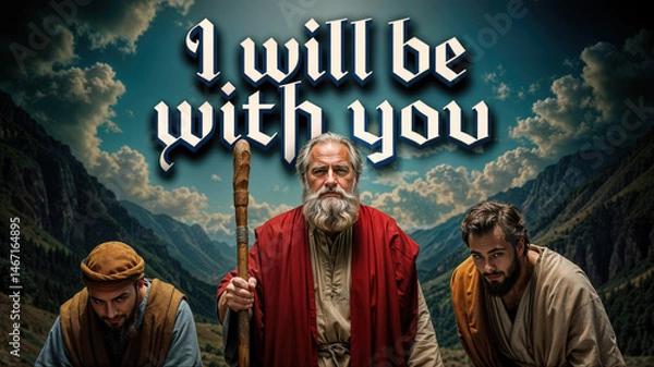 Obraz Three men expressing determination in a mountainous landscape