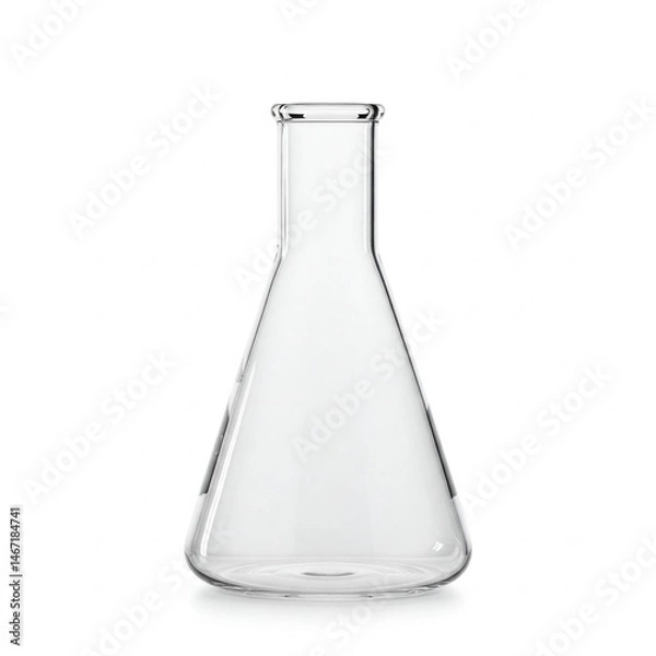 Obraz Empty glass conical flask isolated on white for scientific laboratory research, chemistry education, and pharmaceutical biotech branding mockup