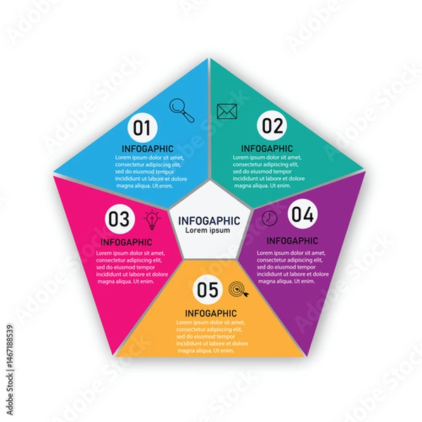 Fototapeta  template divided  parts. Cycle diagram with 5 options. 5-step round chart.