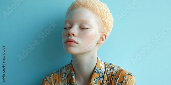 Fototapeta Albinism and Style – Confident Nonbinary Person on Blue
