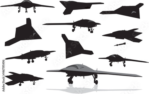 Obraz Drone vector silhouettes collection. Weapons