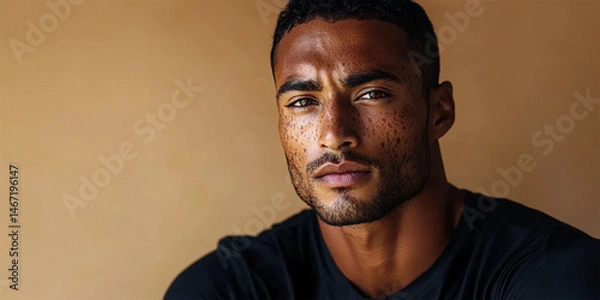 Fototapeta Strong Man with Vitiligo on Neutral Background